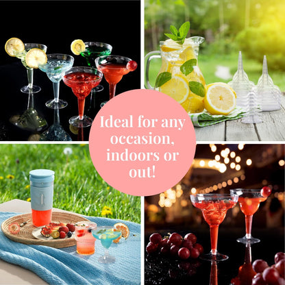 Prestee 50 Clear Plastic Margarita Glasses, 12oz - Heavy Duty Margarita Glasses Disposable for Cinco de Mayo Party Decorations, Taco Party, Plastic Cocktail Cups