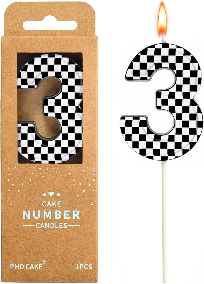 PHD CAKE 2.76 Inch Number 3 Racing Birthday Candles, Cool Racing Themed Number Candles, Cake Number Candles, Party Celebration, Style Candle