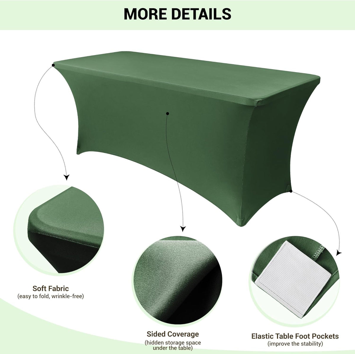 Obstal 8Ft Stretch Spandex Table Cover for Standard Folding Tables - 2 Pack Universal Rectangular Fitted Tablecloth for Party, Banquet, Events, Trade Show (Blackish Green, 96L x 30W x 30H Inches)