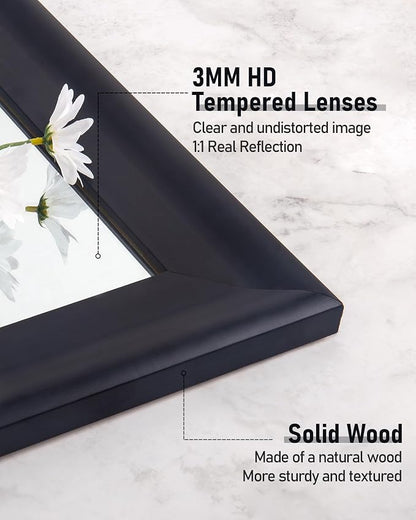 CULER Black Wood Wall Mirror for Bathroom,Rectangle Rustic Large 30 x 48 inch Hanging Vanity Mirrors with Wooden Frame for Living Room,Bedroom,Entryway