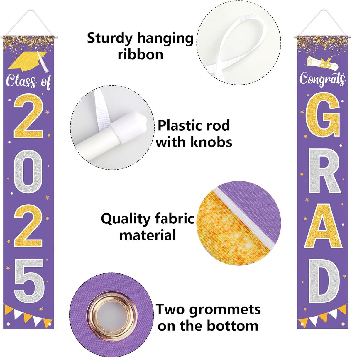 Graduation Decorations 2025 GRAD Banner Purple Porch Door Sign Welcome Banner For Indoor Outdoor Wall Graduation Decorations Class of 2025