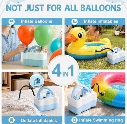 Electric Balloon Pump, 4-in-1 Balloon Inflator with Auto Deflate Function, Portable Air Filler Machine for All Latex & Foil Balloons, Fast Inflation & Quick Deflation for Party Decoration