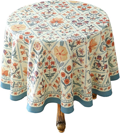 ISAENNE Designer Linen Elegant Small Round Tablecloth,Colorful Floral Bohemian Table Cloth,Wrinkle Resistant Decor Tablecloths for Dining Thanksgiving Kitchen Christmas,Diameter 55"-Floralsea A