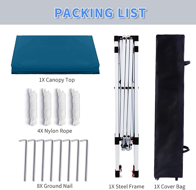 Pop Up Canopy 8X8 FT,Portable Sun Instant Shelter w/Backpack Bag,Waterproof,Adjustable Straight Leg Heights Canopies,Outdoor Tents for Parties,Camping,Commercial Event,Lake Blue
