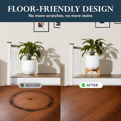 KUTE NEST 8.8" H x 14" W Acacia Solid Wood Plant Stand, Mid Century Plant Holder for Outdoor & Indoor Use, Ideal for Corso & Arco Planter, Golden Finish for Modern Home (Golden Teak, Low - Small)