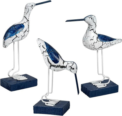 3Pcs Wooden Coastal Decor, Bird Figurines Nautical Decor for Home,Table,Balcony,Garden, Beach Outdoor Decor