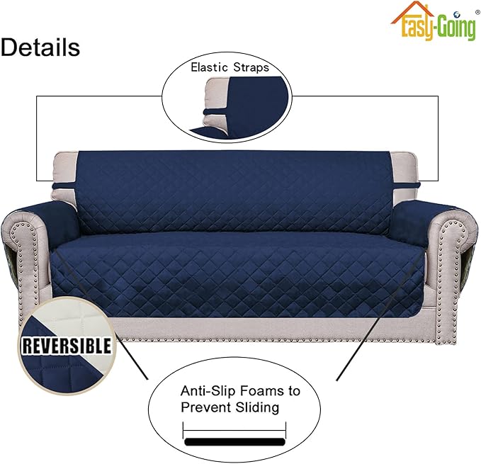 Easy-Going Oversized Chair Sofa Slipcover Reversible Sofa Cover Water Resistant Couch Cover Furniture Protector Cover with Elastic Straps for Pets Dog (Oversized Chair, Navy/Ivory)