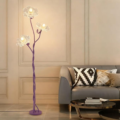 3 Light Flower Floor Lamps for Living Room, Standing Floor Lamp with Flexible Gooseneck, Unique Floor Lamp with 3 Color Temperatures, Tall Corner Floor Lamps for Living Room, Bedroom—Purple
