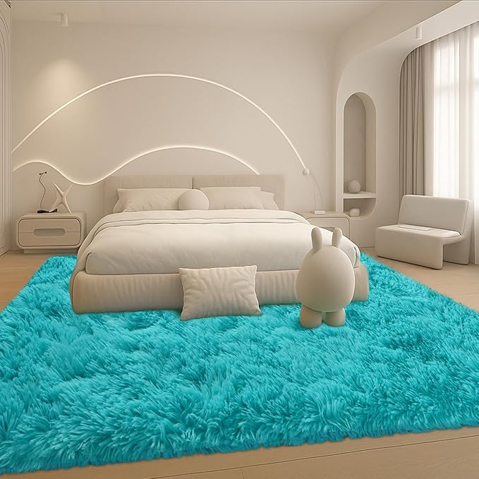 8x10 Area Rugs Living Room, Large Plush Fluffy Bedroom Carpet, Non-Slip Upgraded Indoor Thick Soft Rug, Modern Plush Carpet Suitable for Kids Home Decor Aesthetics Dorm,Teal Blue.