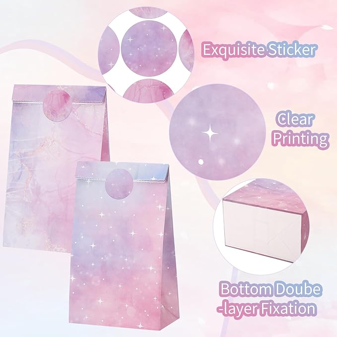 woric 36PCS Party Favor Bags with Stickers, Pink and Purple Goodie Bags for Girls Birthday Small Gift Bag for Kids, Baby Shower, Wedding, Mermaid Party Favor Supplies