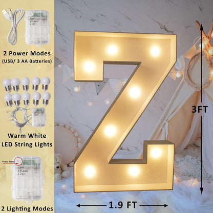 Ledido 3FT Marquee Light Up Letters, Large Light Up Letters, Marquee Letter 3 Feet Tall, Mosaic Lighted Letter for Party Decoration Baby Shower Anniversary Wedding, Z