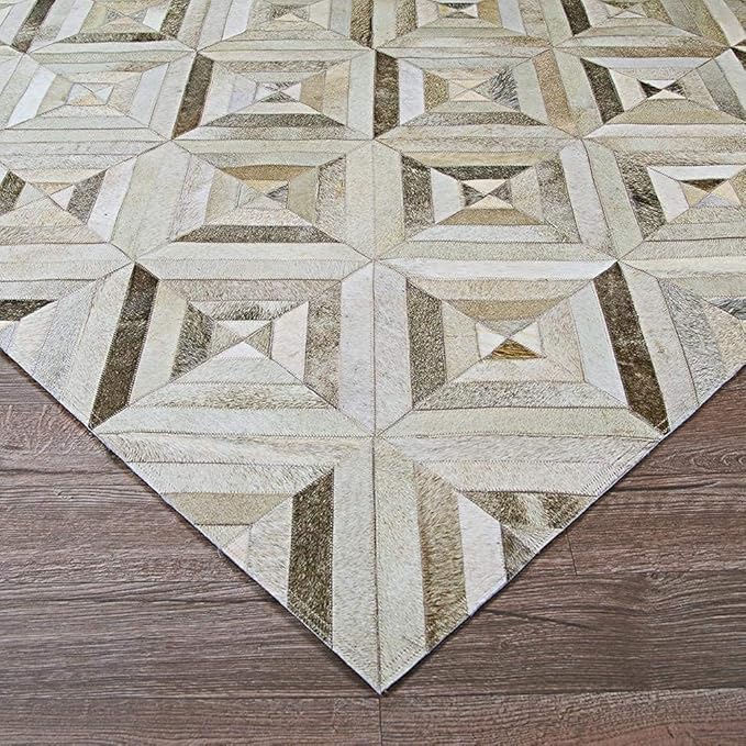 Premium Diamond Patterned Leather Area Rug - 3X5 ft - Grey - Luxury Non Slip Floor Accent for Dining Room, Living Room, Entryway, Elegant Collection Indoor Carpet