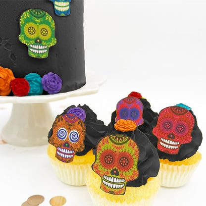 Sugar Robot Inc. Sugar Skulls - Set of 24 - Edible Halloween Cake Toppers