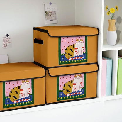 Stackable Storage Bins with Lids,Closet Organizers Fabric Box for Home and Office,Blanket Clothes Organizers,Under Bed Storage Containers 3 Pack