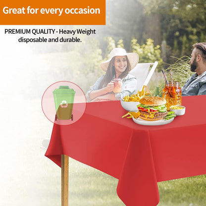 Orange Disposable Plastic Tablecloth for Rectangle Tables (12 Pack) Table Cloths for Parties, Halloween, Events & Weddings, Indoors Outdoors, 54 x 108 inches, Plastic Table Cover