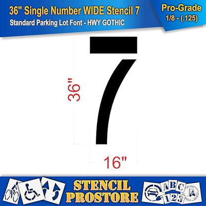 Pavement Stencils - 36 inch Single Number Stencil (Wide) - 7-36" x 16" x 1/8" (128 mil) - Pro-Grade