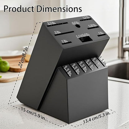 Teak Wood Knife Block Organizer, 14-Slot Kitchen Counter Storage Holder, Universal Design