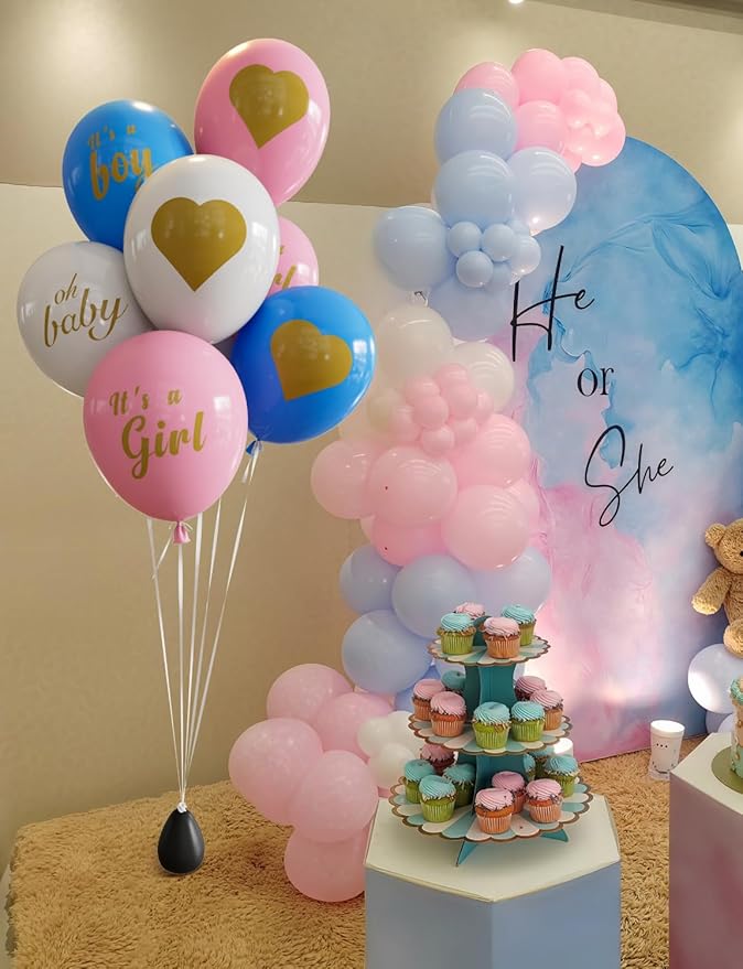 Gender Reveal Balloons - Pink and Blue Balloons 12 Inch Boy or Girl Balloon Pastel Pink Blue White Latex Balloon for Boy or Girl Gender Reveal Baby Shower Party Decorations Supplies (18Pcs)