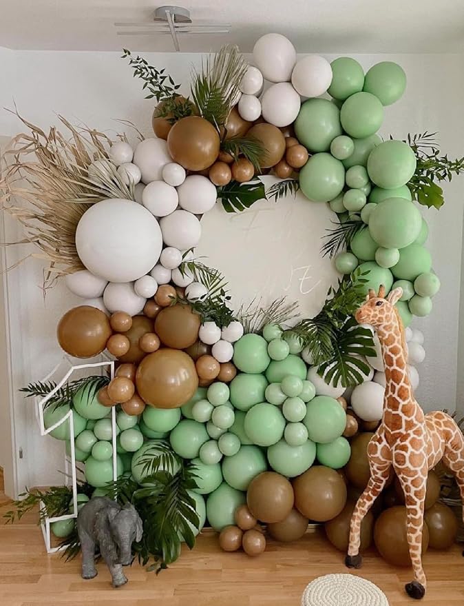 Football Balloon Garland Arch Kit, 129Pcs Green and Brown Balloons Big Star Football Foil Balloons Sage Green White Balloon for Touch Down Rugby Birthday Sports Party Decorations