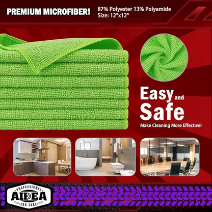 AIDEA Microfiber Cleaning Cloth, 20PK, Microfiber Towels for Cars, Premium All Purpose Car Cloths, Dusting Cloth Cleaning Rags, Absorbent Towels for SUVs, House, Kitchen, Window, 12"×12", Green