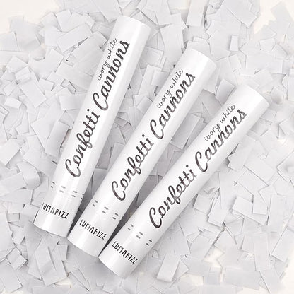[6 Pack] 12 Inch Biodegradable White Confetti Poppers | Confetti Cannons for Wedding Celebration, Birthday PartyChristmas Eve and New Year Celebration