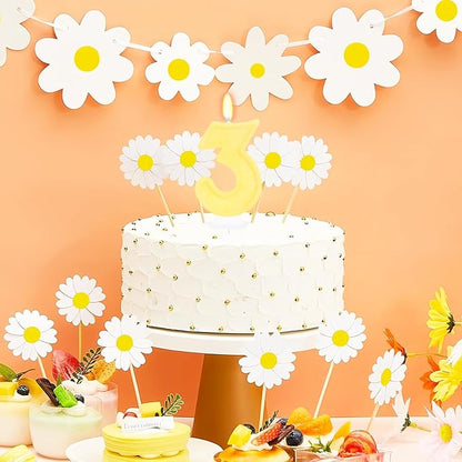 Yellow Birthday Candles for Boys Girls - Number 3 Candle Cake Topper for Yellow Party Decorations Sunflower Birthday Decorations
