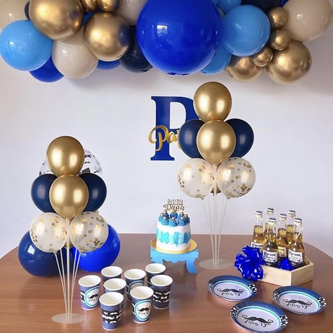 Voircoloria 6 Sets Balloon Stand Kits, Balloon Sticks with Base for Table Centerpieces Graduation Birthday Baby Shower Gender Reveal Party Decorations(Navy&Gold)