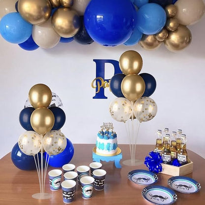 Voircoloria 6 Sets Balloon Stand Kits, Balloon Sticks with Base for Table Centerpieces Graduation Birthday Baby Shower Gender Reveal Party Decorations(Navy&Gold)
