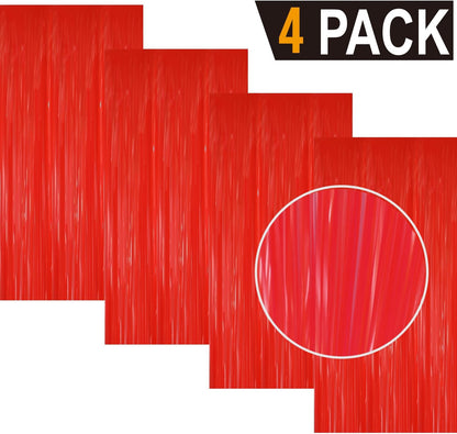 GOER 3.2 ft x 8.2 ft Metallic Tinsel Foil Fringe Curtains Party Photo Backdrop Party Streamers for Birthday,Graduation,New Year Eve Decorations Wedding Decor(4 Packs,Candy Red)