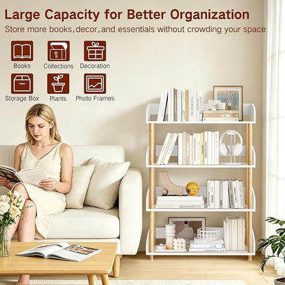 4-Tier Wooden Bookshelf, Modern Open Bookcase