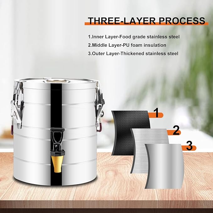 Stainless Steel Insulated Beverage Dispenser,Cold and Hot Drink Dispenser 5.28-Gallons 20 Liters Water Dispenser