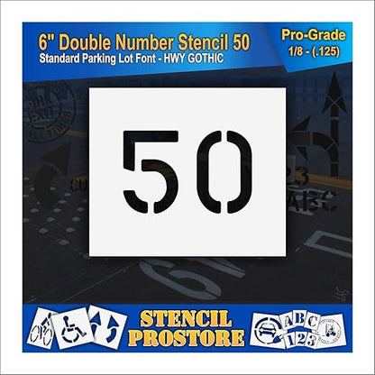 Pavement, Curb, and WheelStop Stencils - 6 inch Double Number Stencil - (50) - 6" x 9" x 1/8" (128 mil) - Pro-Grade