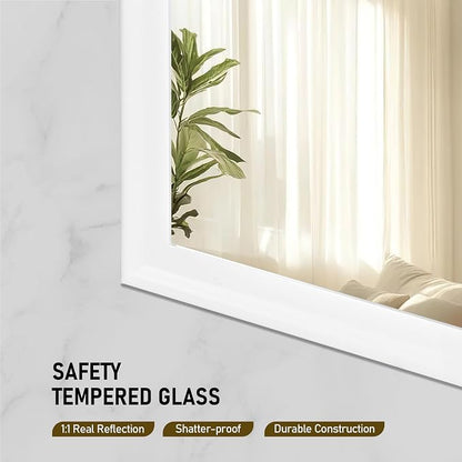 CULER White Wall Mirror for Bathroom,Rectangle 30 x 30 inch Hanging Vanity Mirrors for Living Room,Bedroom,Entryway
