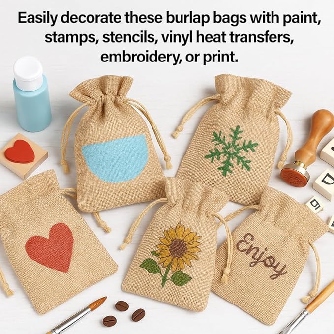 Mandala Crafts 5X7 Inch Teal Burlap Drawstring Gift Bags for Favors - 30 Small Linen Sacks Gift Pouches for Candy, Coffee, Jewelry, Wedding, and Party Supplies