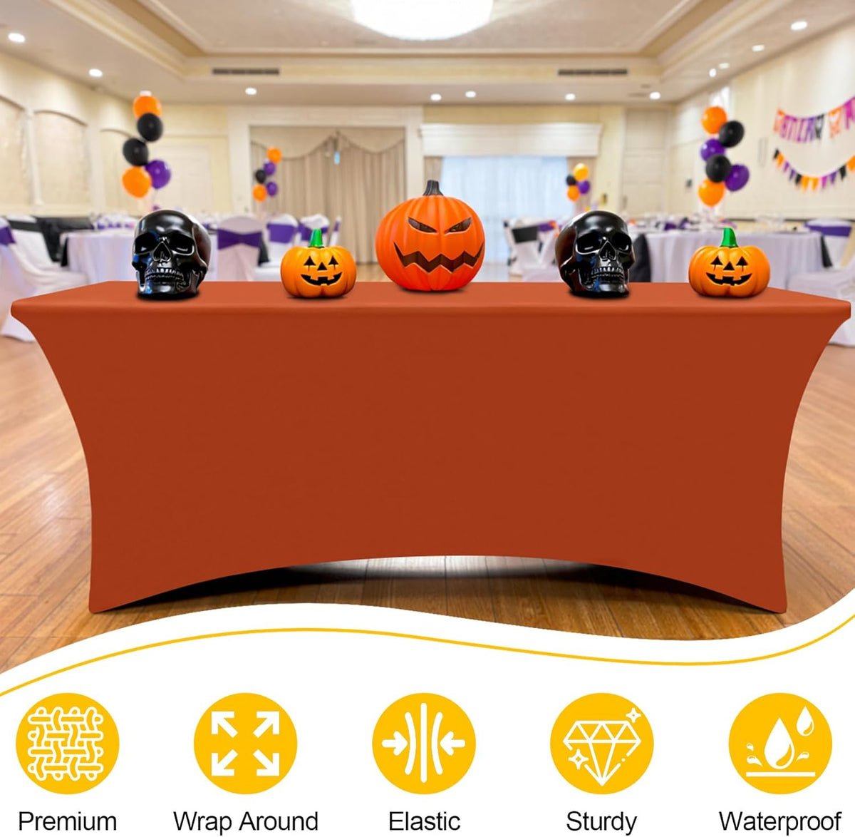 Smiry 2 Pack Spandex Table Cloth 8FT, Elastic Fitted Stretch Tablecloths, Washable and Wrinkle Free Rectangular Patio Table Cover for Outdoor, Wedding, Banquet & Parties (Rust, 96Lx30Wx30H Inch)