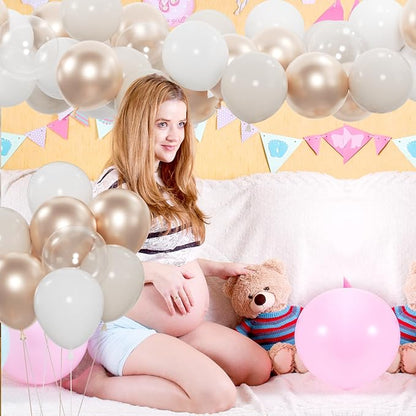 60pcs Sand White Gold Balloons - 12inch Metallic Champagne Gold Nude White & Clear Balloons for Weddings, Birthdays, Baby Showers