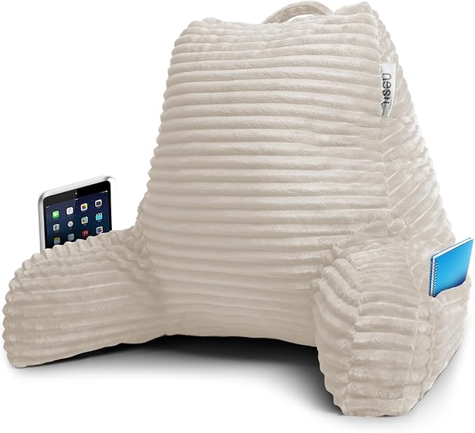 Nestl Reading Pillow with Shredded Memory Foam, Luxe Cut Plush Back Pillow for Sitting Up in Bed, Back and Arms Adjustable Support for Adult & Teens, Backrest Pillows with Washable Cover Linen