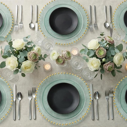 PLASTICPRO Translucent Green with Gold Rim Plastic Charger Plates with Beaded Edge – Pack of 4 – 13" Elegant Round Disposable Chargers for Weddings, Events, Parties, and Dinners