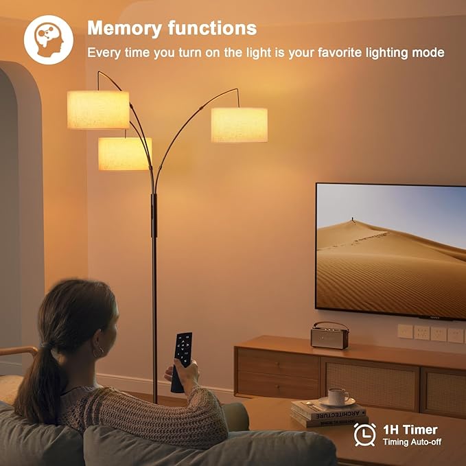 SIBRILLE 36W Corner Floor Lamp Dimmable - 3 Lights Arc Floor Lamps Standing Lamp with Remote & Touch Control, Tall Lamp for Living Room Corner, Bedroom, Office