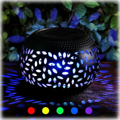 Reginary 1 Pcs Solar Lanterns Waterproof Outdoor Decor, Hollow Out Retro Metal Solar Lights 7 Color 2 Modes Decorative Atmosphere Table Lantern for Women Mom Gifts Patio Garden Pathway Yard (Black)