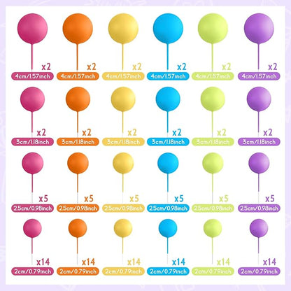 138 Pcs Balls Cake Topper Decorations Balloon Cupcake Toppers Foam Multisize Cake Topper Balls for Birthday Party Wedding Anniversary(Yellow,Blue,Rose,Green,Purple)
