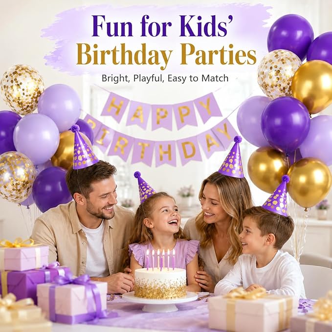 Purple and Gold Balloons, 60 Pcs Dark Purple Balloons with Confetti Gold Metallic Balloon, Globos Morados Lavender Balloon for Graduations Grad Prom Birthday Party Bridal Shower Decorations