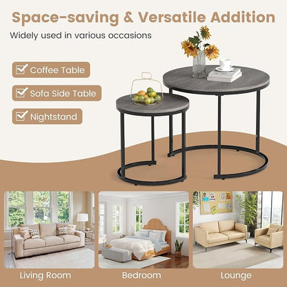 Giantex Nesting Coffee Table Set of 2, Round Stacking Side Tables