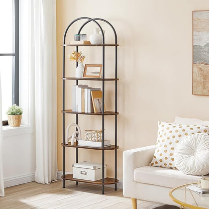 HOOBRO 5 Tier Open Bookshelf, Industrial Arched Bookcase Display Shelf Rack