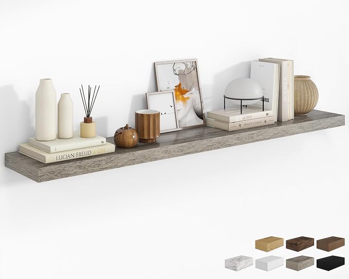 RICHFOCUS 72Inch Floating Shelves for Wall 1 Pack Shelves for Bedroom|Kitchen|Bathroom Wall Mounted Rustic Wood Floating Shelf with Invisible Brackets for Books|Storage|Decor, Grey