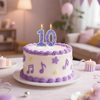 K-pop Number 0 Birthday Candle, Star Glitter Filled Number Candle, Purple Silver Fantasy Cake Topper for Birthday Party Decoration