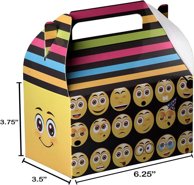 Hammont Paper Treat Boxes - (10 Pack) - Party Favors Treat Container Cookie Boxes Cute Designs Perfect for Parties and Celebrations 6.25" x 3.75" x 3.5" (Smiley)