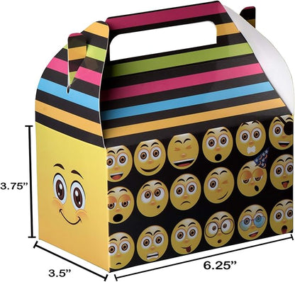 Hammont Paper Treat Boxes - (10 Pack) - Party Favors Treat Container Cookie Boxes Cute Designs Perfect for Parties and Celebrations 6.25" x 3.75" x 3.5" (Smiley)