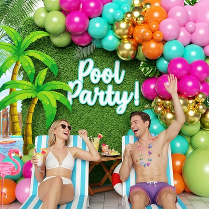 Flamingo Tropical Luau Balloons Arch Kit 162Pcs, Olive Green Hot Pink Orange Gold Summer Hawaiian Balloons Garland Kit for Aloha Birthday Baby Shower Summer Beach Pool Party Decorations