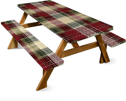 ANNA QUEEN 6FT Christmas Picnic Table Cover Set 3PCS 72"x30", Waterproof Outdoor Bench and Tablecloth Furniture Protection for Camping Beach BBQ Patio Backyard